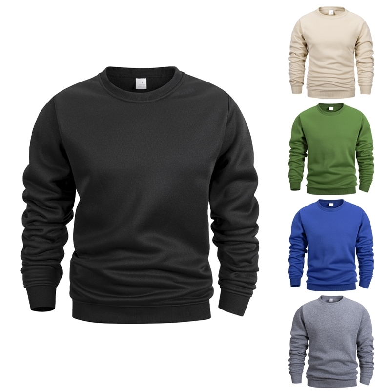 Mens Crew Neck Sweatshirts Solid Color Sweatwear Spring Outdoor Casual Daily Long Sleeve Pullover Hoodie Man Sportswear y250729