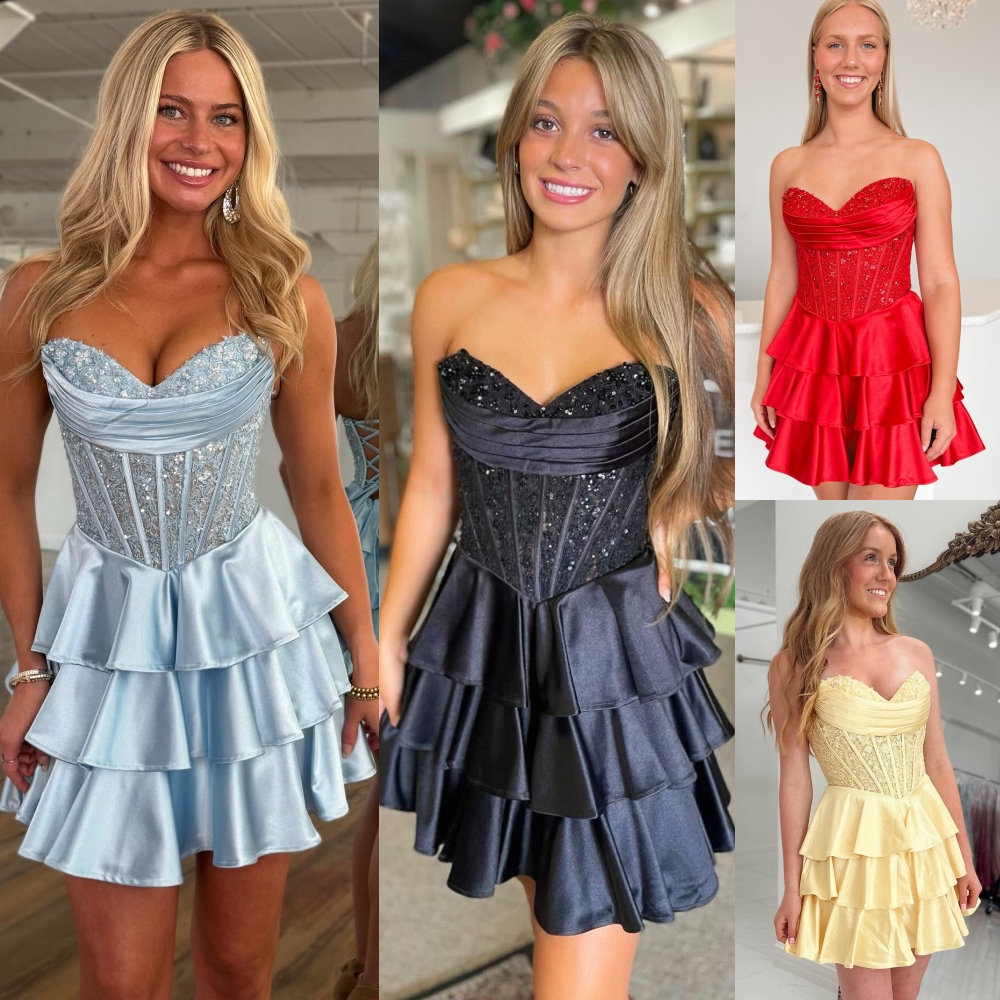 Ruffled Hoco Dress Lace Corset Pageant Interview Short Prom Cocktail Party Homecoming Court Gown Runway Gala Black-Tie Drama Semi-Formal Banquet Lig