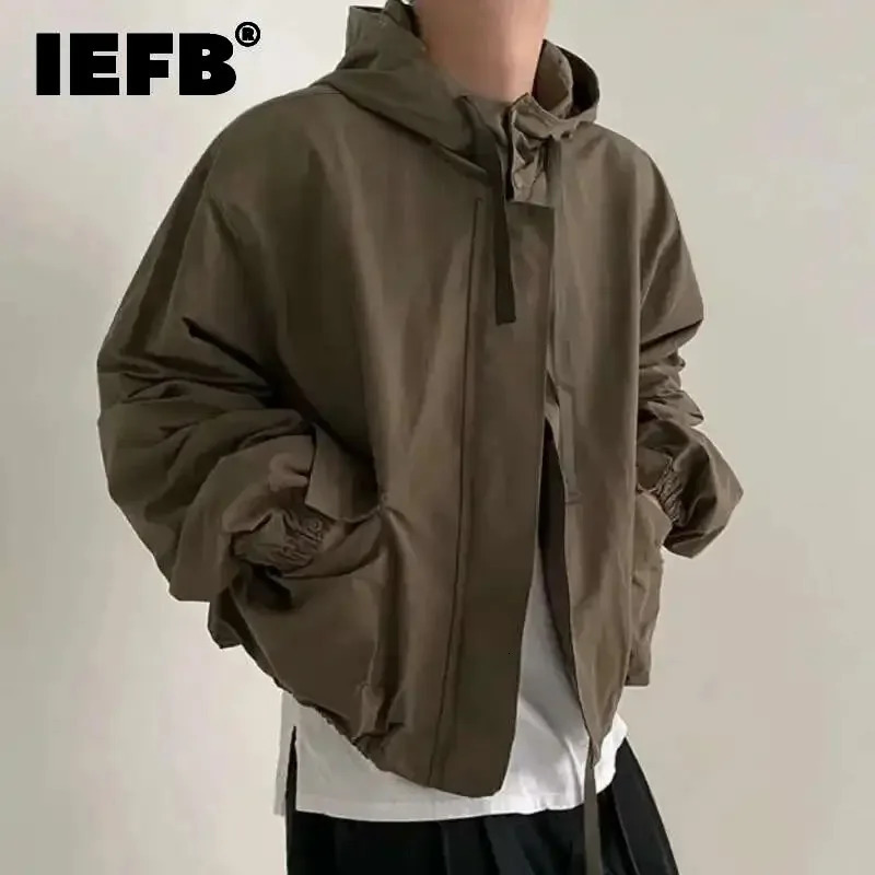IEFB Style Hooded Jacket Spring Loose Trend Cargo Jackets Zipper Solid Color Fashion Casual Mens Clothing 9A7586 250804