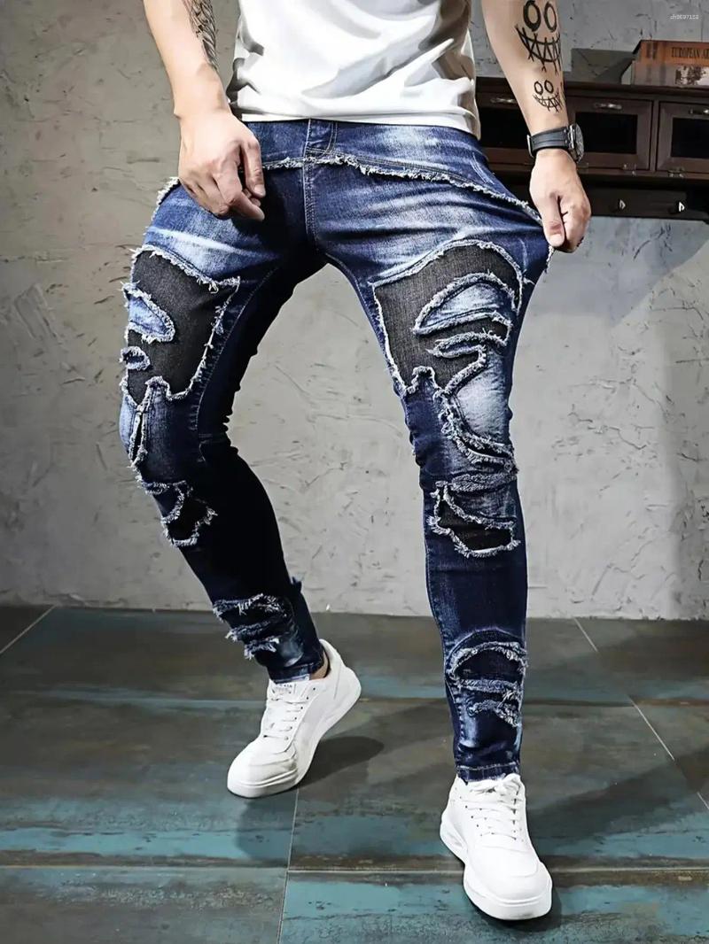 Men's Jeans 2025 Small Straight Leg Denim Design Pants Slim Fit Hole Long High Street Classic Quality Mens