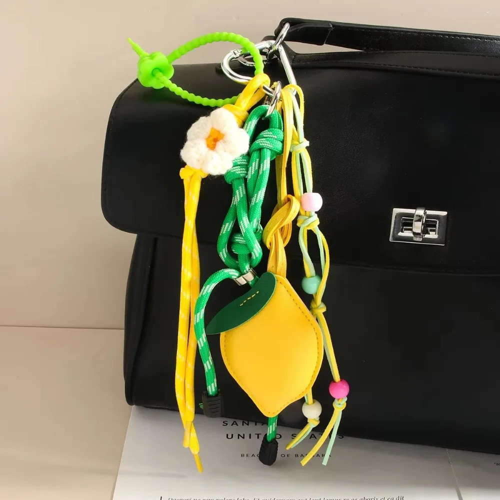 Summer Themed Backpack Pendant PU Leather Lemon Keychain Tulip Flower Leopard Print Star Bag Charm Bag Decoration 250807