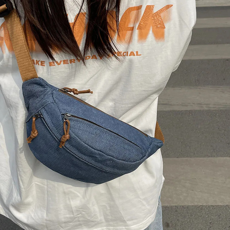 Chest Bag For Women Solid Color Waist Bags High Quality Women Shoulder Bag Denim Fabric Fanny Pack Crossbody Small Bag 250805