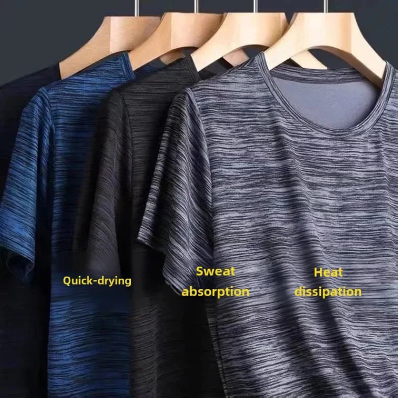 Summer Ice Silk Short Sleeve Top Mens Thin Loose-fit Round Neck Quick Dry Sports Casual Half Sleeve T-shirt 250804