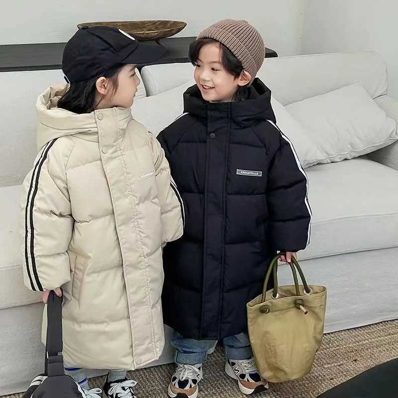 1pcs Boys Girls Cotton-Padded Coats Kids Long Down Autumn Winter Teen Cotton Clothes Outerwear Big Children Thick Warm JacketXJ2508