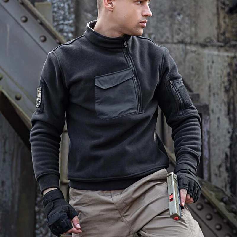 Mens Hooded Sweatshirts Casual Autumn Winter Fleece Sweatshirt Hiking Tactical Zip Thicken Solid Color Sweater 250807