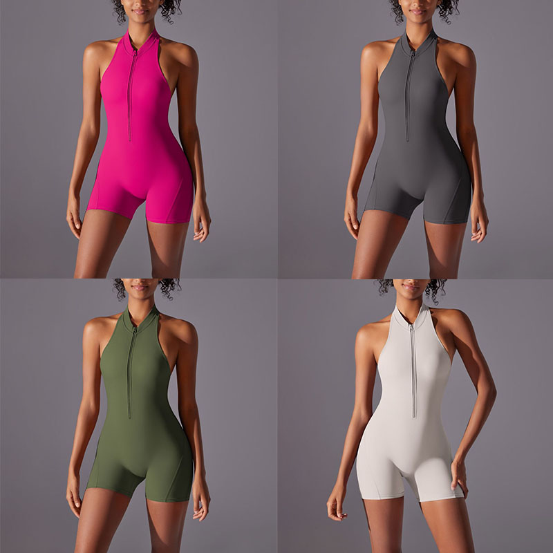 yoga jumpsuits Women sleeveless sports workout outdoor gym set running quick dry zipper skinny Beautiful Back one-piece sportswear size s-xl