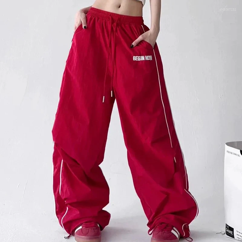 Women's Pants Oversized Hip Hop Baggy Fashion Women Striped Pocket Elastic High Waist Cargo Pant Streetwear Sweatpant Fall Trousers