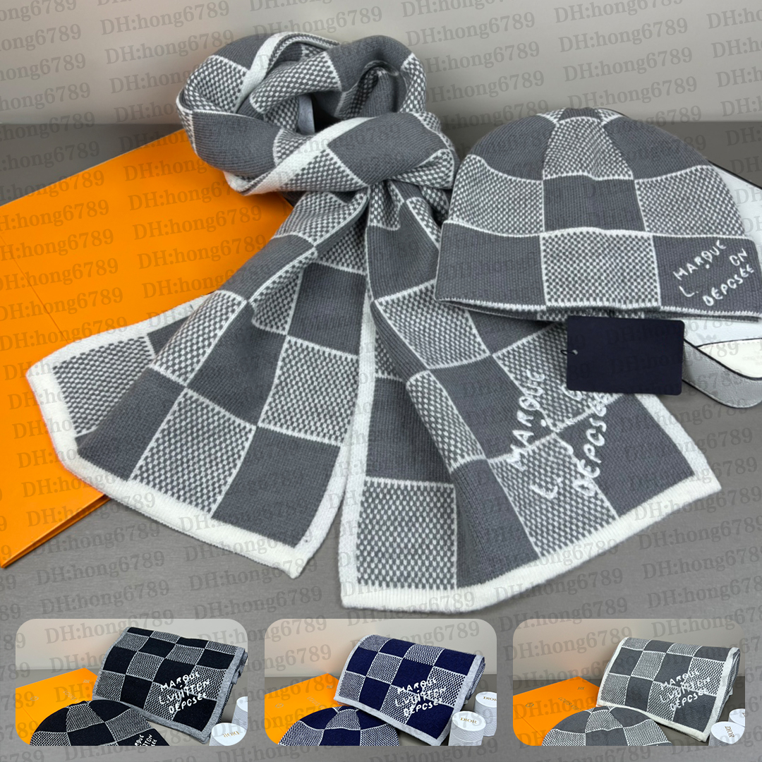 Designer Scarf Set LUV Letter Beanie Hat Plaid Knit Hat & Scarf Set for Fall Winter Trendy High-Street Style Couple Beanie Scarf Combo Warm and Mini