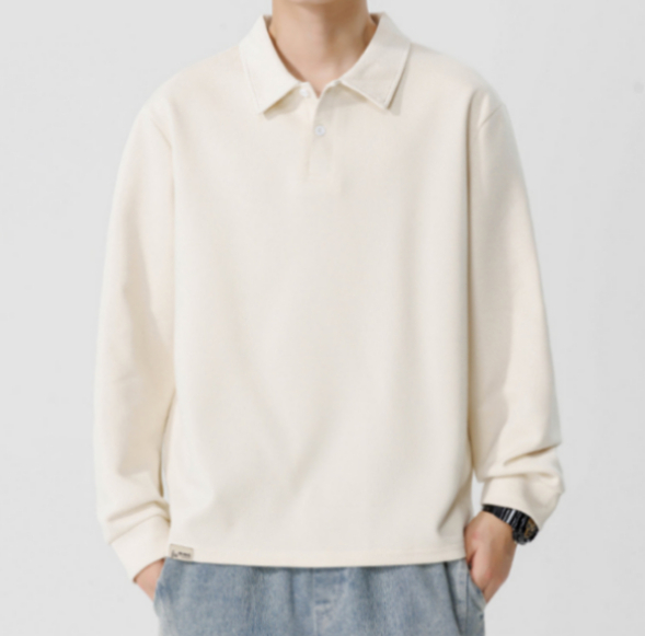 318 Men Long-sleeved Autumn and Winter Heavy Loose Solid Color Lapel Youth Casual