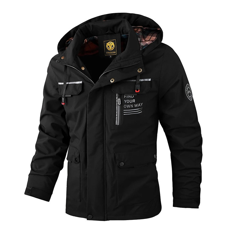 Fashion Men Casual Windbreaker Jacket Hooded Man Waterproof Outdoor Soft Shell Winter Coat Clothing Warm Fleece Thick 250807