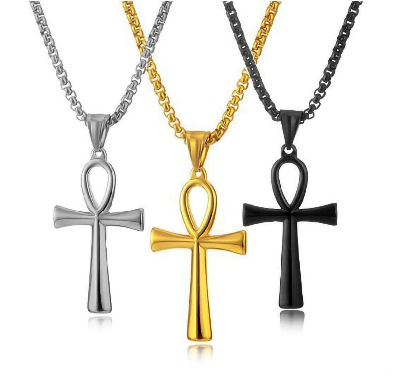 Egyptien ankh crucifix colliers pendants avec chaîne métal symbole de la vie colle croix conception de mode argenté punk punk hop religion bijoux