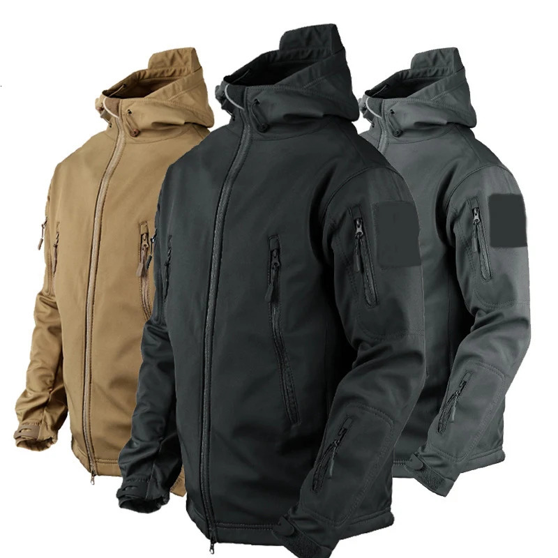 Mens Tactical Hooded Jackets Waterproof Full Zip Multiple Pockets Coat Outdoor Camping Jacket Work Outwear 250807