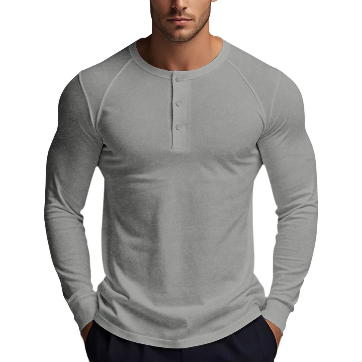 Mens Long Sleeve Button Down T-Shirts Autumn Henley Collar Casual High Quality Crew Neck Mens T Shirts 250804
