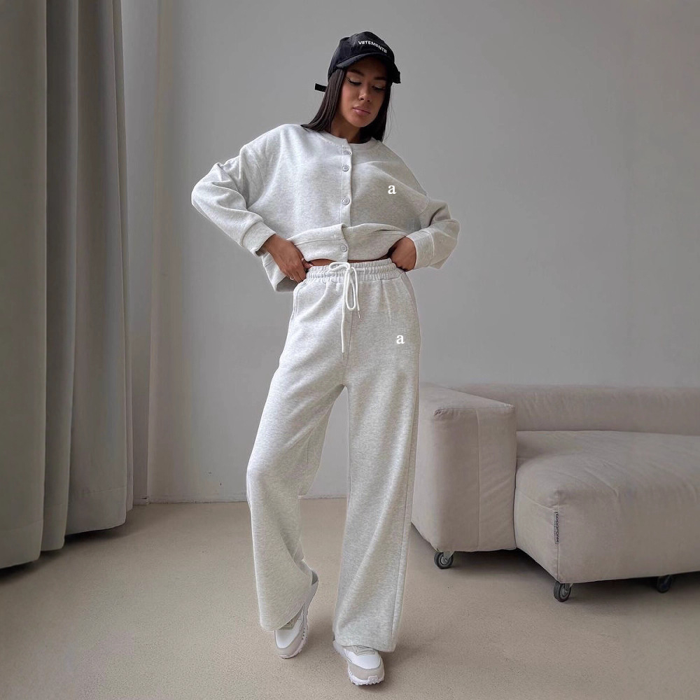 A7026 Women Gym Set Spring and Autumn New Thin Round Neck Short Sweatshirt Suit fCasual Sports Street Workout Set Two-piece