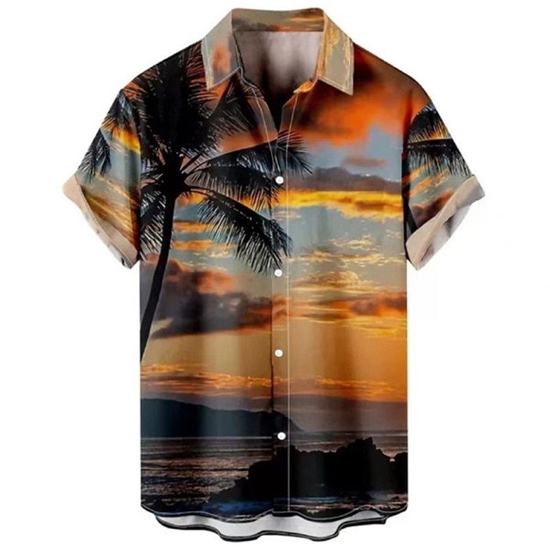 Hawaiian shirt Leopard print Casual mens Open Lapel shortsleeved top Aloha Fashionable Shirt 250807