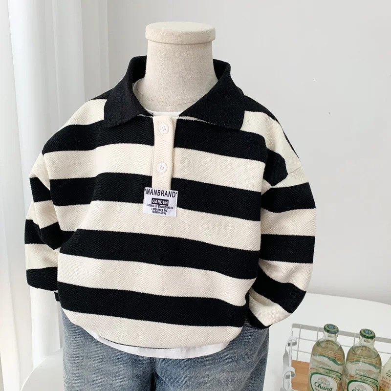 Boys Striped Sweatshirt Spring Kids Long Sleeve Pullover Teen Cotton Lapel Polo Tops Autumn Children Clothes 2-12 Years 250807