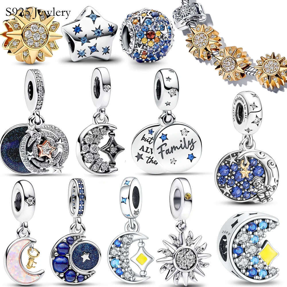 2025 NEW 925 Sterling Silver Authentic Charm Sparking Stars, Moon, And Sun Pendant Suitable For S925 Snake Fashion Bracelet DIY Women's Jewelry
