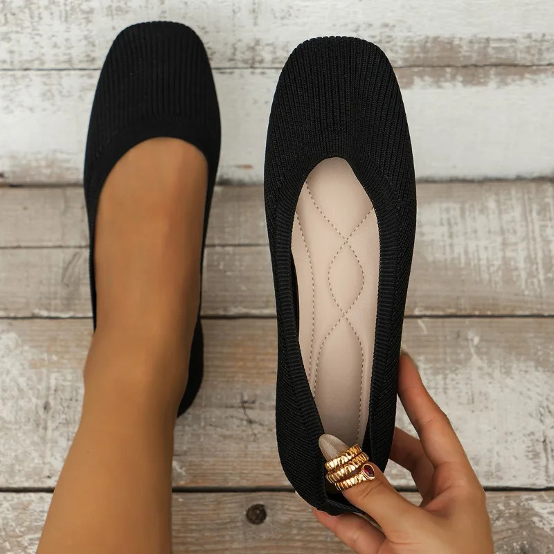 Spring and Autumn Outwear Solid Color Oversized Shallow Cut Shoes Womens Knitted Comfort Flat Shoes Women 250805