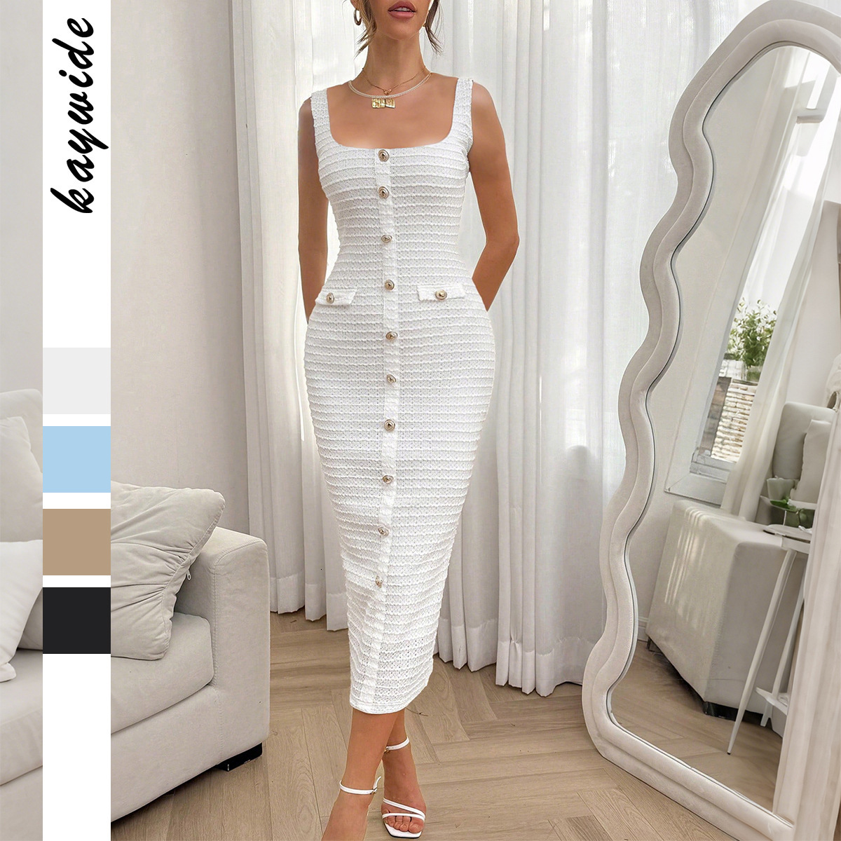 Elegant Style Buttoned Bodycon Long Dress Women's Fashion 2025 Autumn Winter