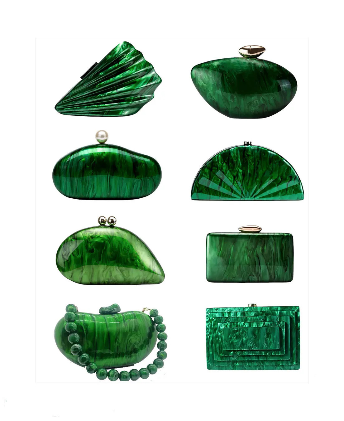 Marble Green Pearl Acrylic Women Shell Box Clutches Gift phone bag Evening Minaudiere Bags Wedding Bridal Handbags Party 250801