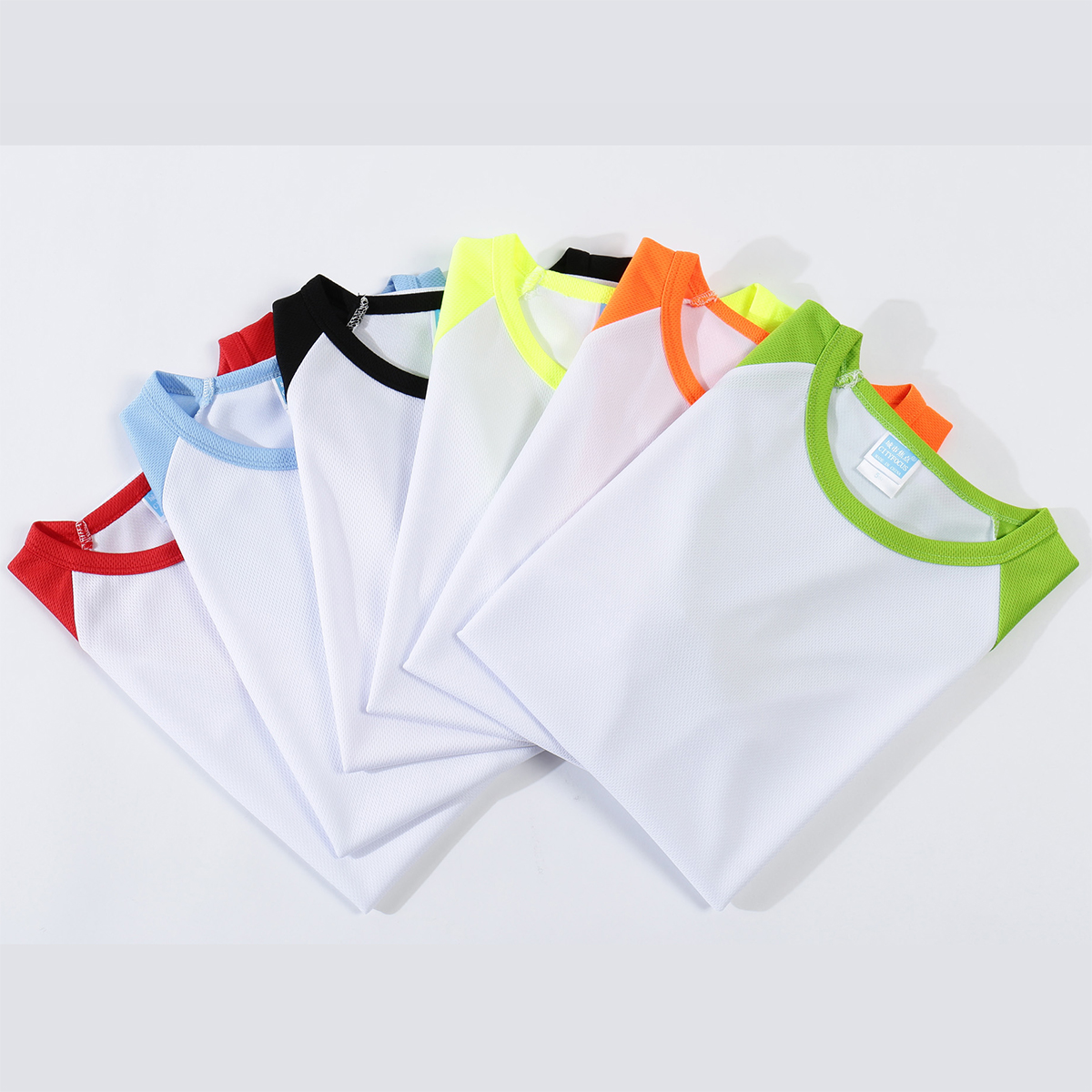 Summer Men's Quick Dry T-Shirt Polyester Round Neck Short Sleeved shirts Top White Shoulder With Color