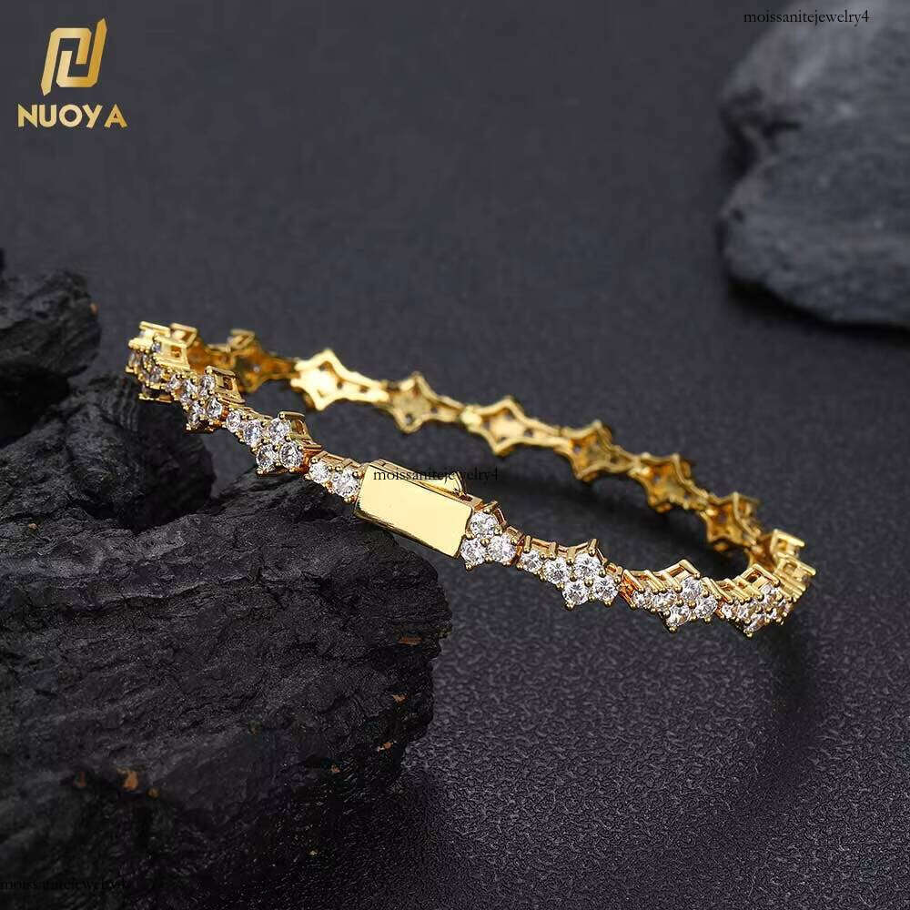 NUOYA Hiphop Jewelry 6.5mm Lced Out Flower Gold Plated Micro Pave CZ Dia Tennis Chain Bracelet