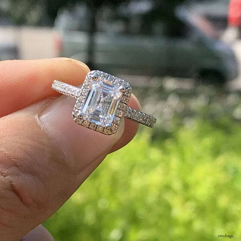 Choucong Marque Top Vente Anneaux De Mariage Bijoux Réel Sterling Sier Emerlad Cut CZ Dia Party Pierres Précieuses Femmes Bande De Fiançailles Ba