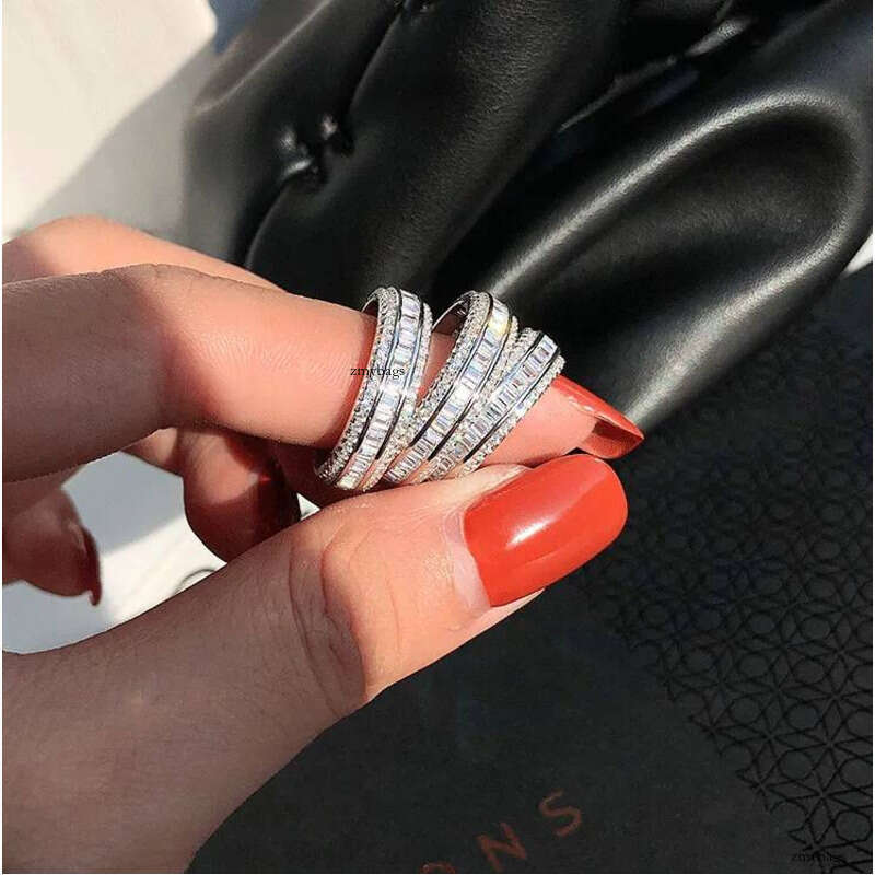Bijoux étincelants Sterling Sier pleine princesse coupe topaze blanche CZ Dia magnifique fête éternité femmes mariage bague de fiançailles cadeau