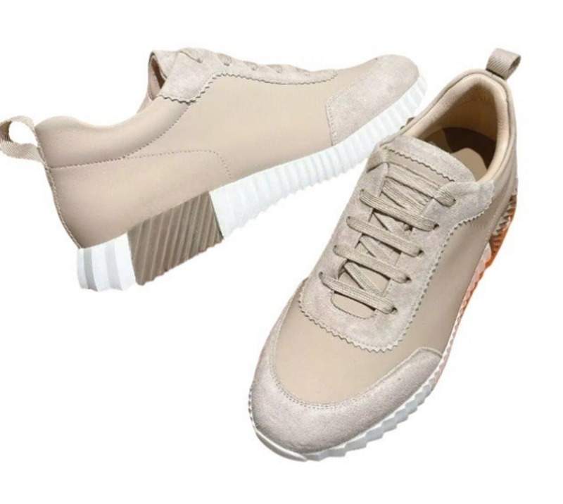 Street Style Plain Logo Platform Sneakers Leather Beige Designer Men Trainers Light Sole Mesh Suede Goatskin Breathable Trainers