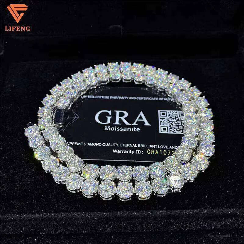 8Mm Tennis Necklace Bracelet D VVS Sterling Sier Cubic Pattern Hip Hop Style Moissanite Cuban Pearl b3