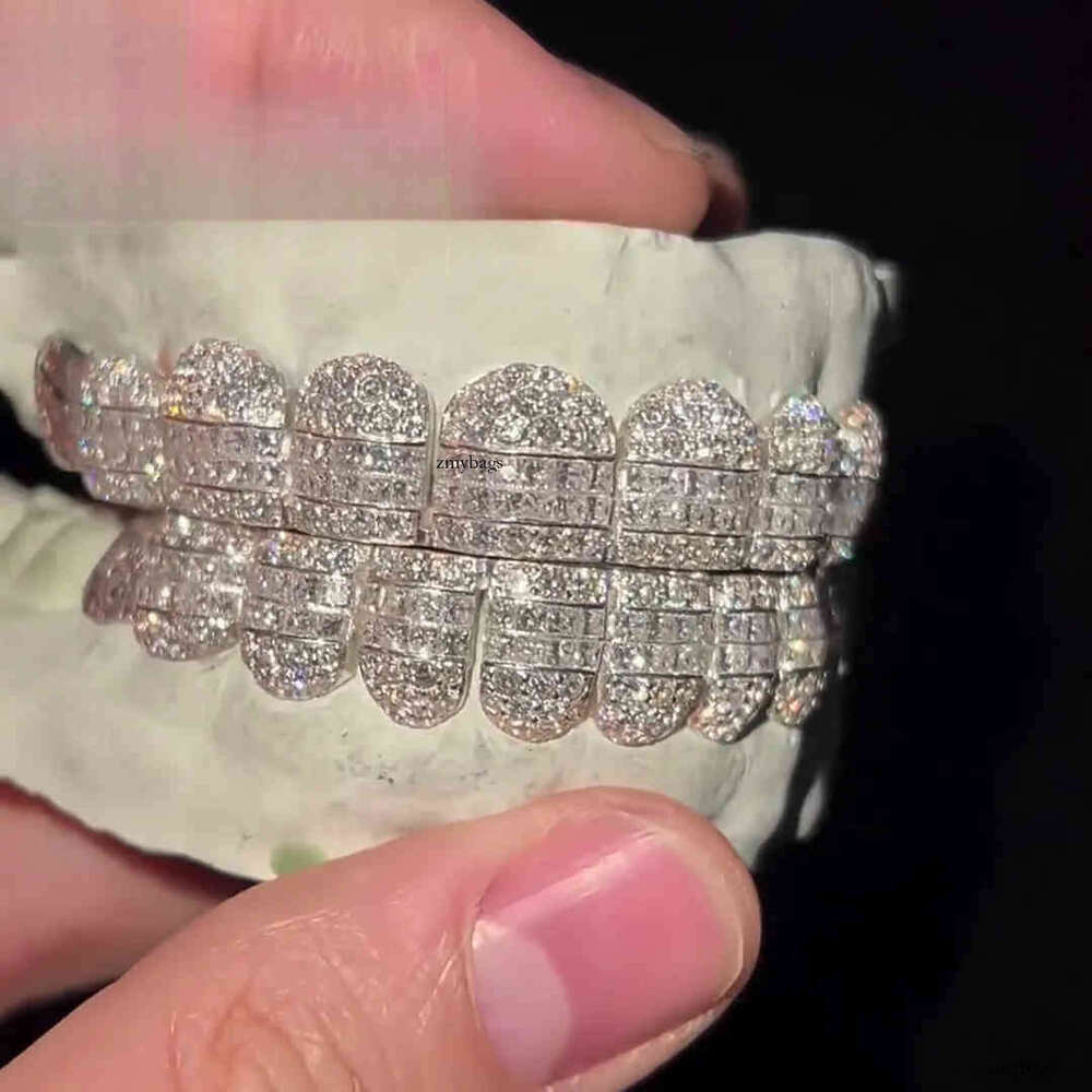 Sterling Sier Hybrid Round Baguette Cut Top 10 Bottom Custom Iced Out VVS Moissanite Grillz for Teeth