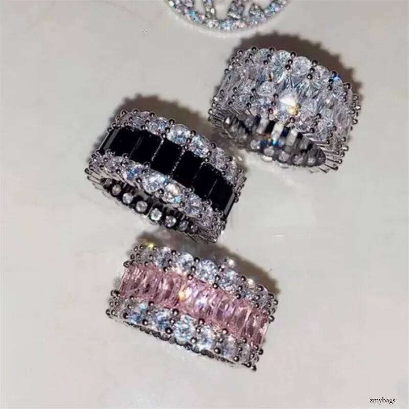 Size 6-10 Jewelry Wedding Rings Ins Top Sell Sterling Sier 3 Style Princess Cut Black Sapphire CZ Dia Gemstones Eternity Party Women Bridal Ring Gif
