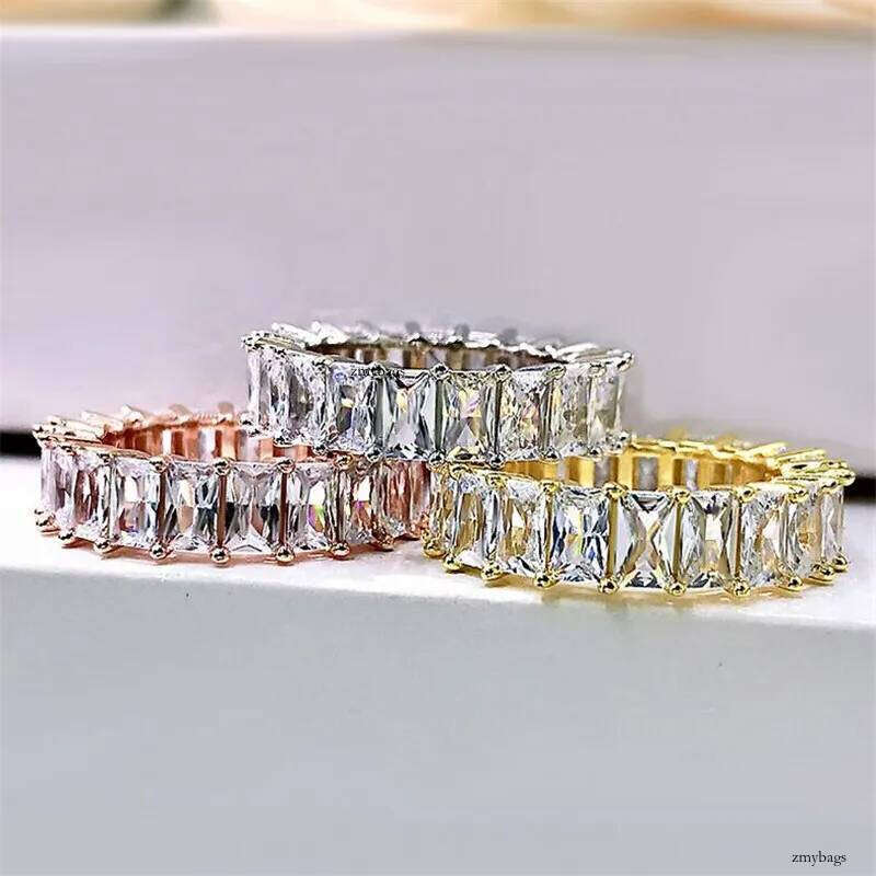 Choucong Marque Anneaux De Mariage Simple Mode Bijoux Top Vente Sier Radiant Cut Blanc Topaze CZ Dia Éternité Femmes Bague de Fiançailles Pour Am