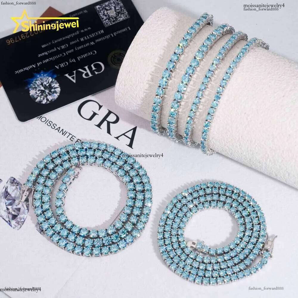 Pass Tester Hip-Hop Jewelry Sterling Sier Fashion Necklace 3Mm 4Mm Iced VVS Blue Phpite Tennis Chain b6