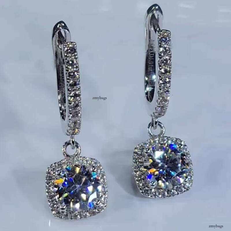 2025 Choucong Top Sell Dangle Earrings Jewelry Sparkling Sterling Sier Round Cut White Lab Mossanite Dia Zircon Party Elegant Women Clip Earring