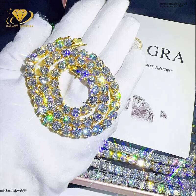14K Gold-Plated Vvs Moissanite Tennis Chain Necklace 3Mm 4Mm 5Mm Sier Boutique Jewelry Bracelet For Men 06