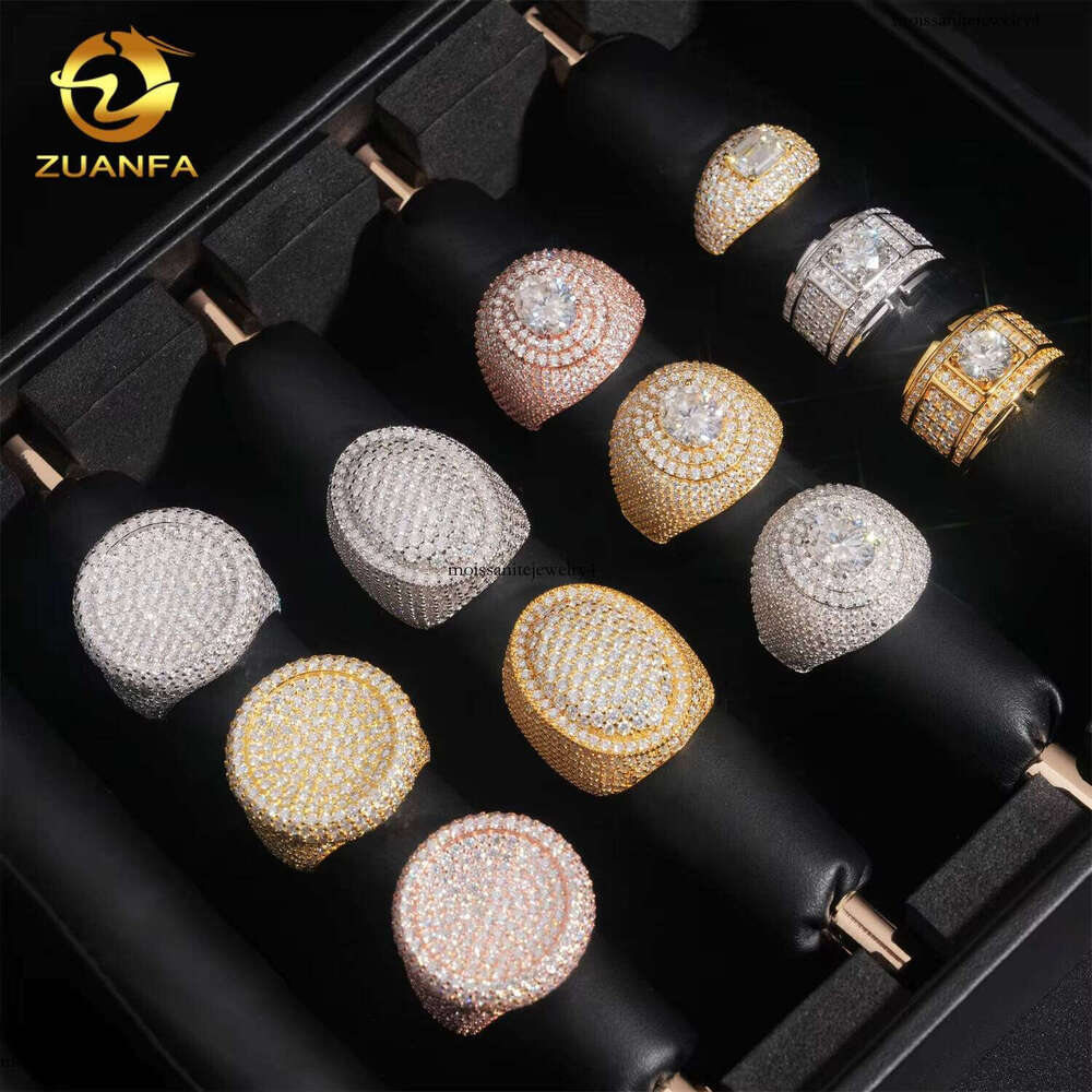Ready to Ship Moissanite Hip Hop Full Iced Out Sterling Silver Men Ring Pass Tester