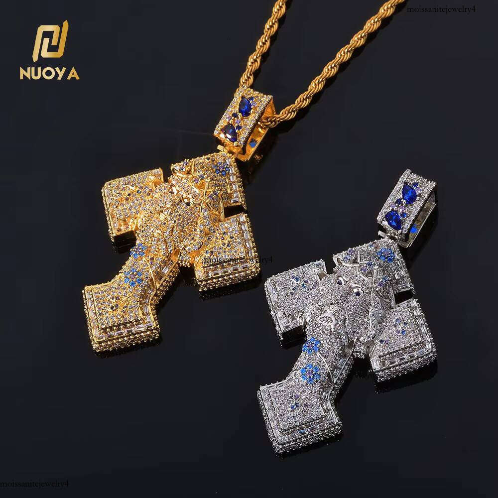 NUOYA Gold Plated Iced Out Cross Mixed Inlay Baguette Zircon Bling Jesus Hip Hop Pendant Gift Fine Jewelry
