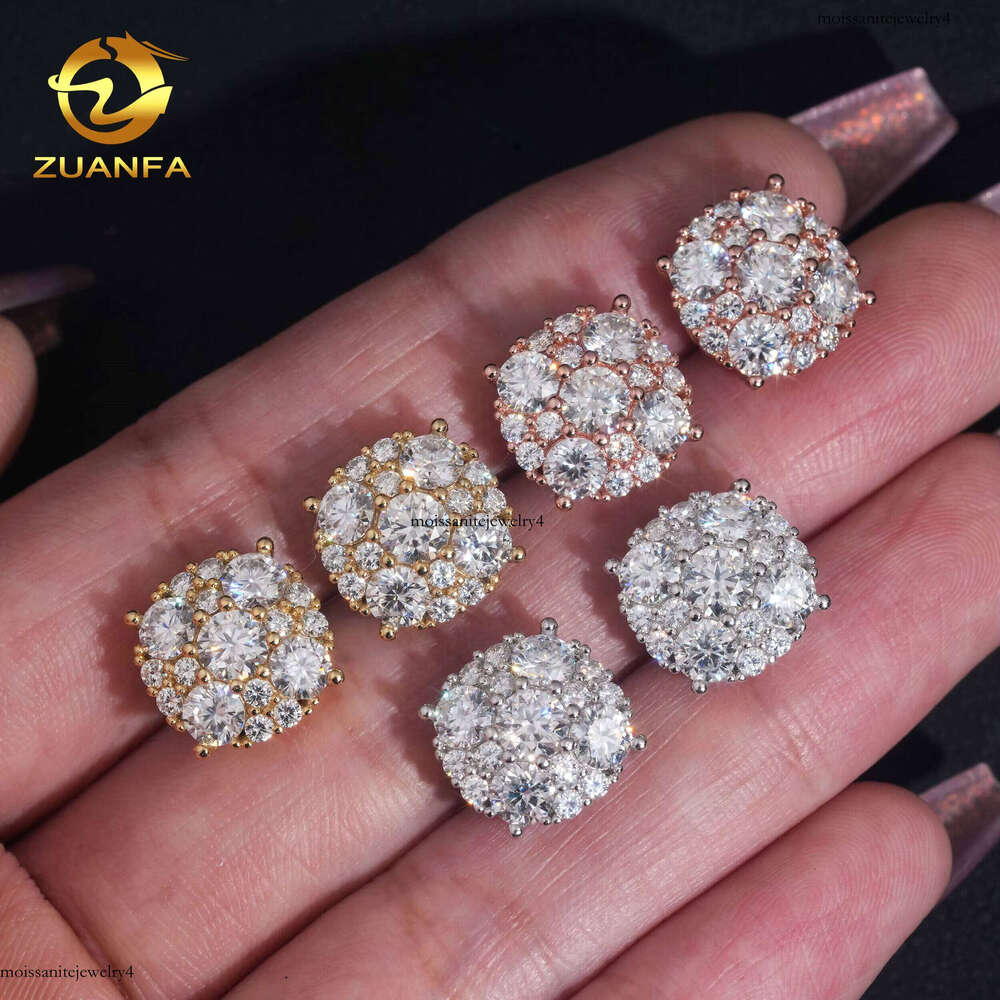 12mm GRA Certificate Iced Out Fashion Hip Hop Jewelry Sier Round VVS Moissanite Stud Earrings