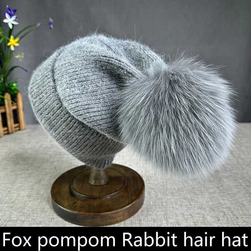2024 Angora Knit Winter Hat For Kids Women Fluffy Fur Pompom Hat Beanies Luxury Big Size Bonnet Female Soft Warm Skullies XJ250809