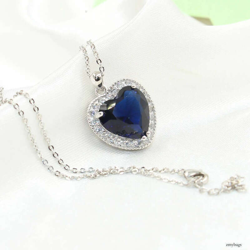 Heart choucong Unique Brand New Jewelry Sterling Sier Big Blue Sapphire CZ Dia Party Chain Pendant Necklace For Women Gift