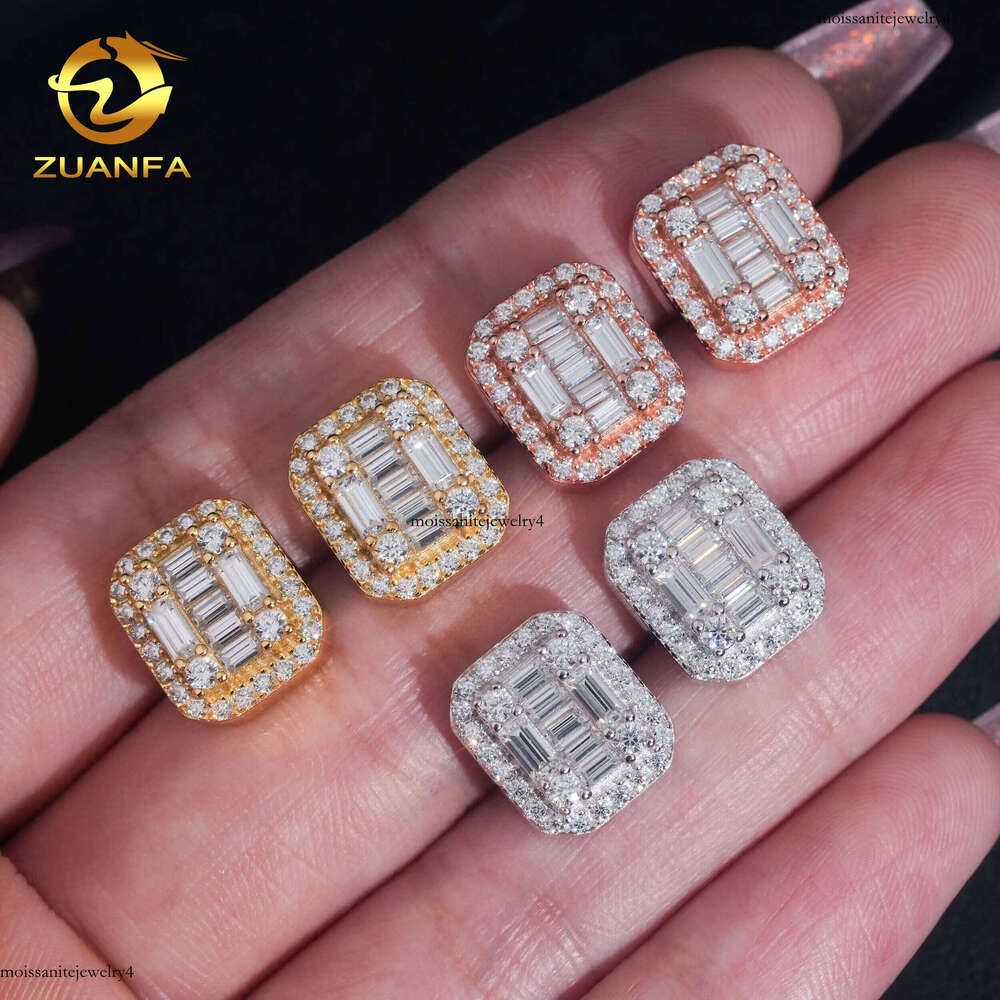 French Style Long Stick Fashion Iced Hip Hop Jewelry Sier VVS Moissanite Stud Earrings GRA Certificate