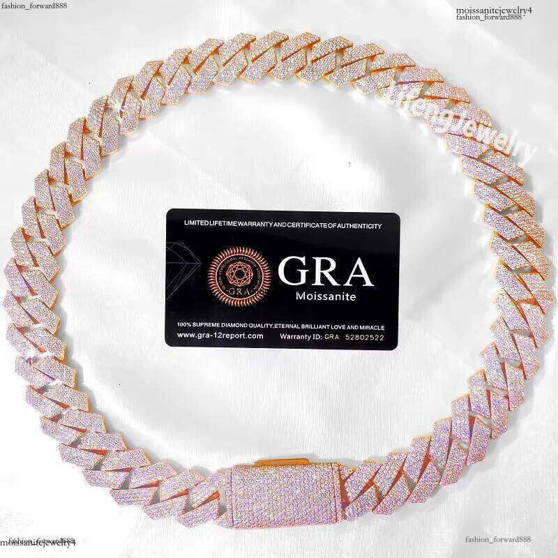 Custom Rose Gold 20Mm 24Inch 4Rows Full Iced Out Hip Hop Moissanite Dia Cuban Link Chain Necklace 53