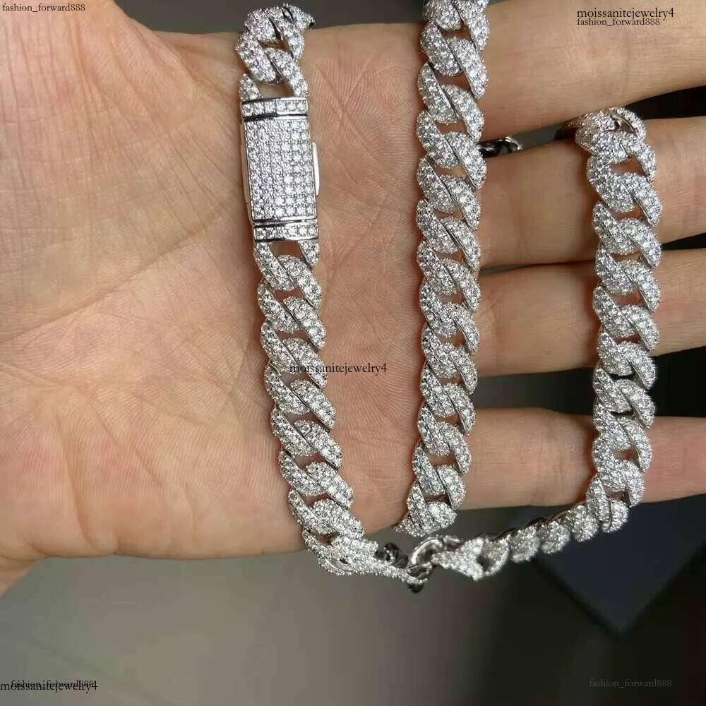 18 Inch 10Mm S Solid Sterg Sier White Gold Out Dia VVS Moissanite Cuban K Miami Chain Necklace Men dc