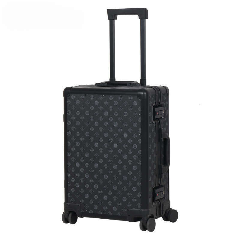 Classic Black Vintage Leather Trolley Case High-End Configuration 20/ 24inch Travel Suitcase Carry-On-image-1070513124