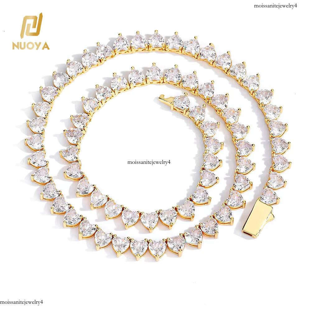NUOYA New Style Hiphop Jewelry Gold Plated Iced Out Heart Shape Cubic Zirconia Tennis Chain Necklace for Women