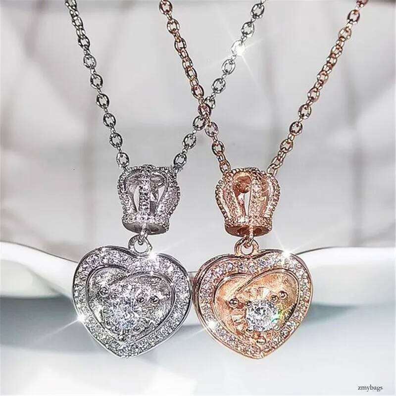 Choucong Unique Classical Jewelry Crown Pendant Sterling Sier&Rose Gold Fill Round Cut White Topaz CZ Dia Gemstones Women Wedding Clavicle Necklace
