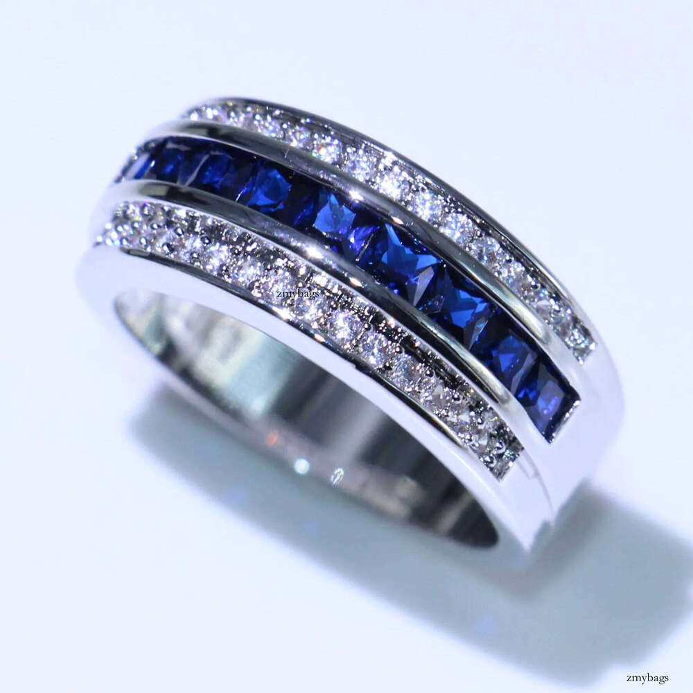 Choucong New Arrival Hot Sale Fashion Jewelry 10KT White Gold Fill Princess Cut Blue Sapphire CZ Dia Men Wedding Band Ring For Lover