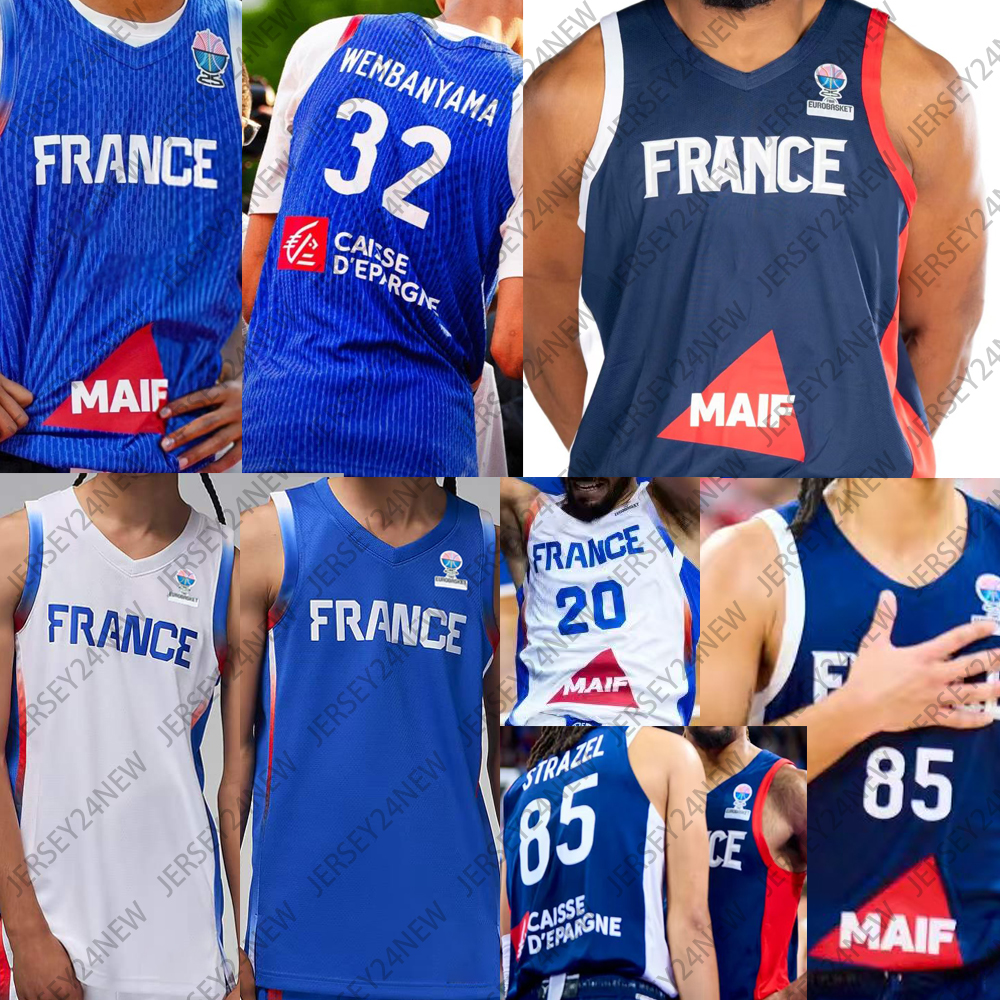 2025 Maillots de basketball France 6 Andrew Albicy 39 Yoan Makoundou 95 Nicolas 85 Axel Bouteille 85 Matthew Strazel 12 de Colo 7 Yabusele 17 Vin