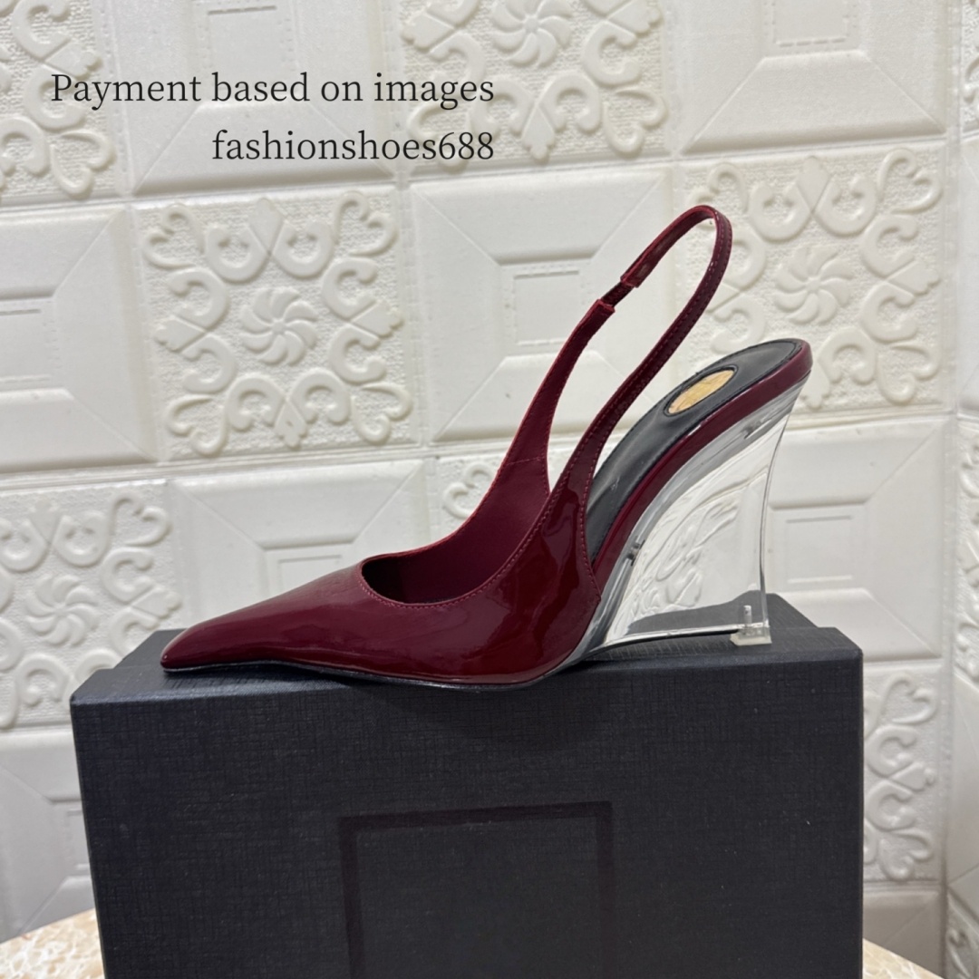 Burgundy pointed leather back strap high heels womens single shoes wedding shoes luxurious designer commuting office womens shoes sizes 35-43 +box 1